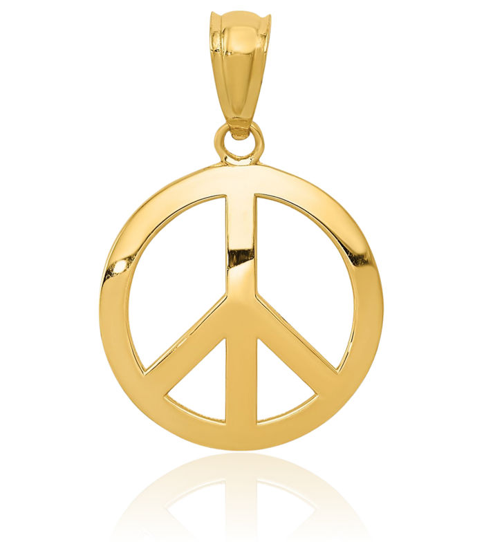 10K Solid Yellow Gold Peace Sign Inspirational Symbol Circle Round Necklace Chain Pendant Charm