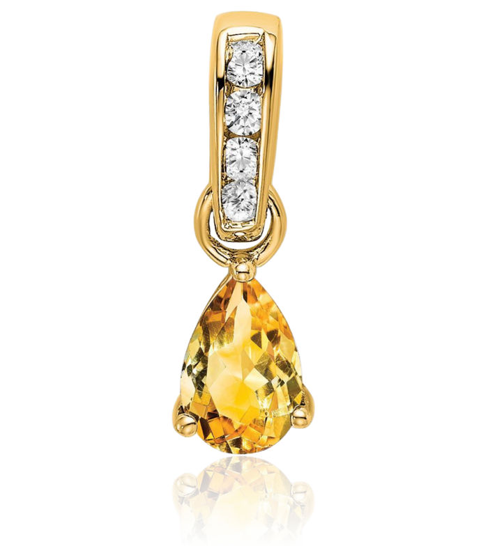 10K Solid Yellow Gold Pear Orange Citrine Diamond Necklace Gemstone Pendant Charm April November Birthstone Jewelry