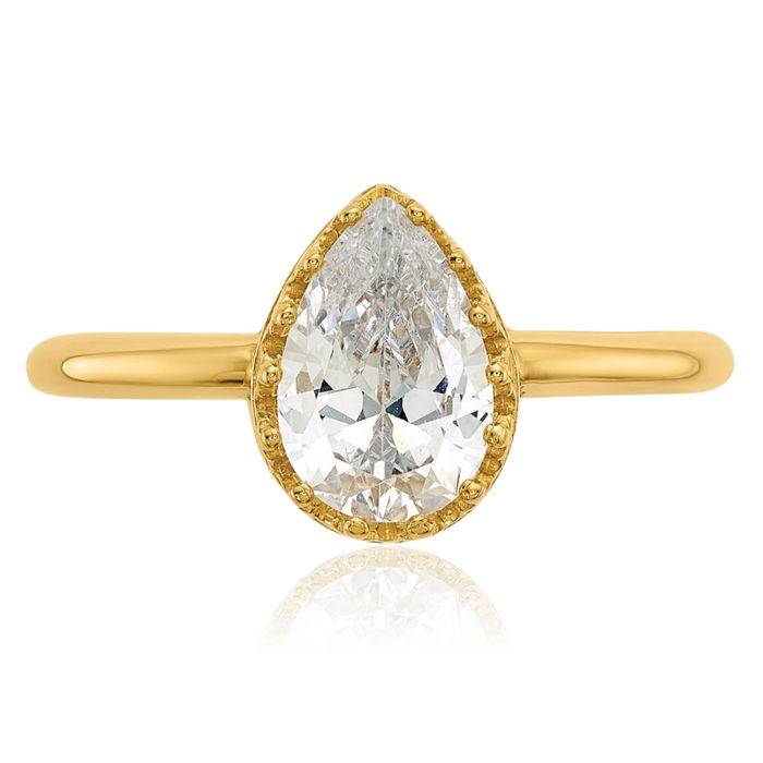 10K Solid Yellow Gold Pear Cubic Zirconia CZ Engagement Ring