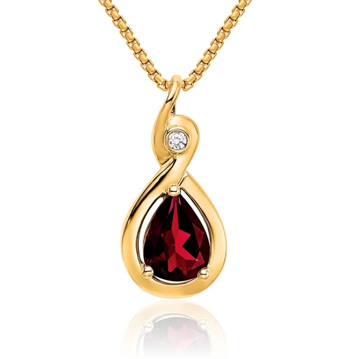 10K Solid Yellow Gold Pear Red Garnet Diamond Necklace Charm Gemstone Pendant