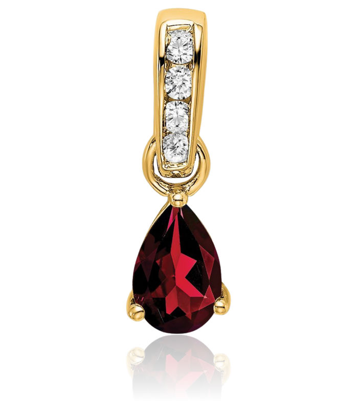 10K Solid Yellow Gold Pear Red Garnet Diamond Necklace Gemstone Pendant Charm April January Birthstone Jewelry