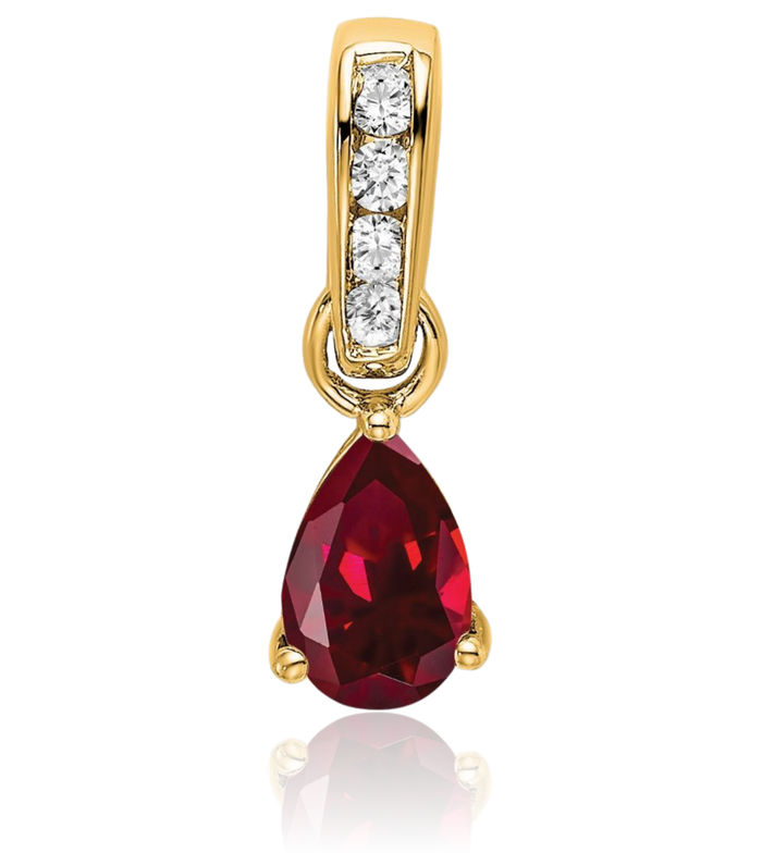 10K Solid Yellow Gold Pear Lab Red Ruby Diamond Necklace Gemstone Pendant Charm