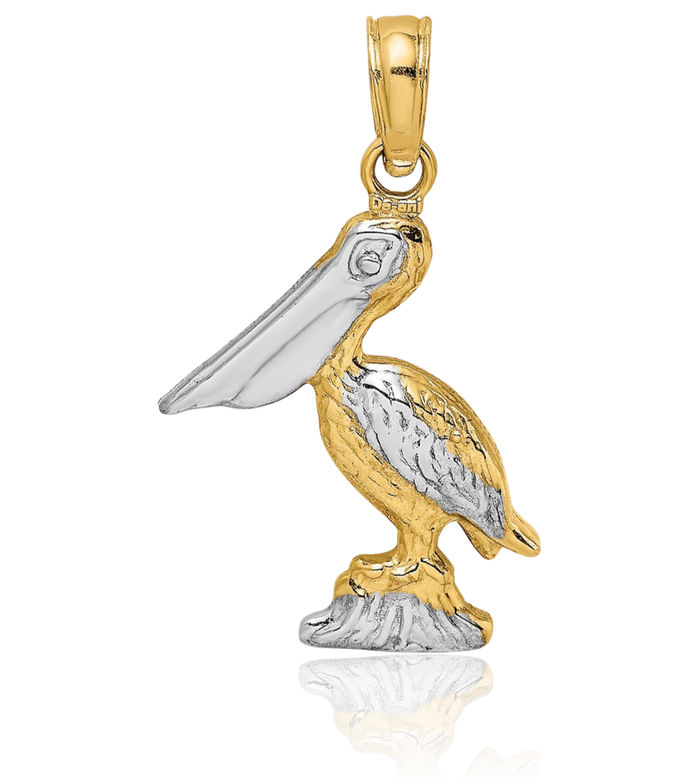 10K Solid Yellow Gold Pelican Symbol of Focus Persistence Bird Necklace Chain Pendant Charm