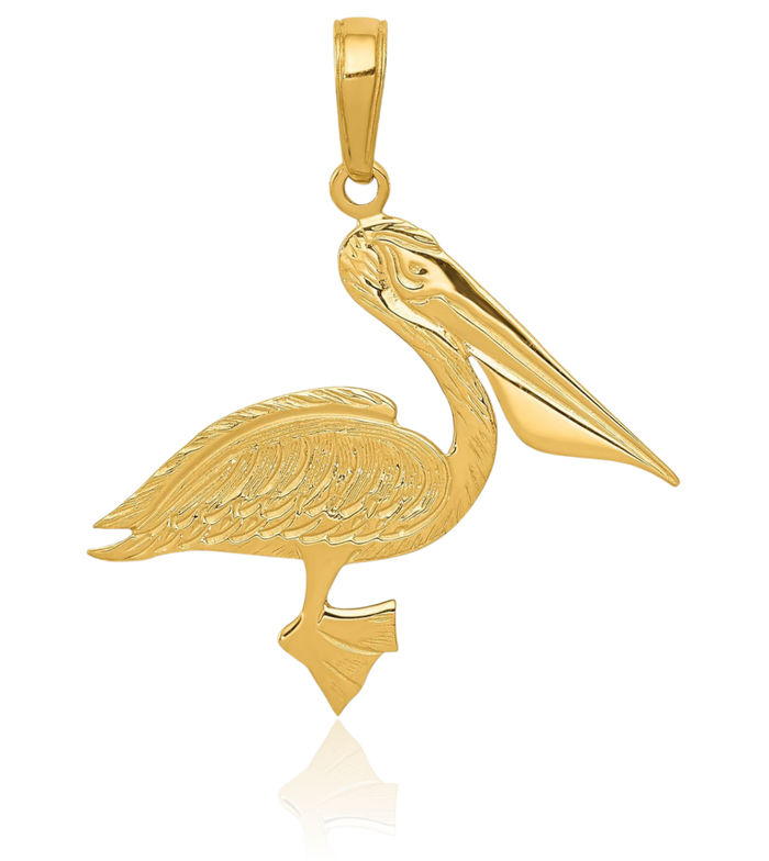 10K Solid Yellow Gold Pelican Symbol of Focus Persistence Bird Necklace Chain Pendant Charm