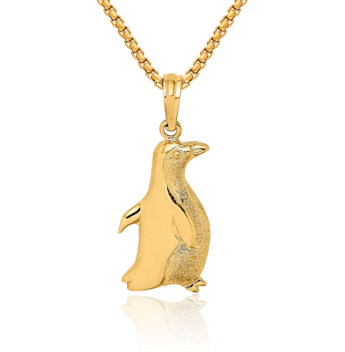 10K Solid Yellow Gold Penguin Antarctica Polar Bird Necklace Chain Pendant Charm