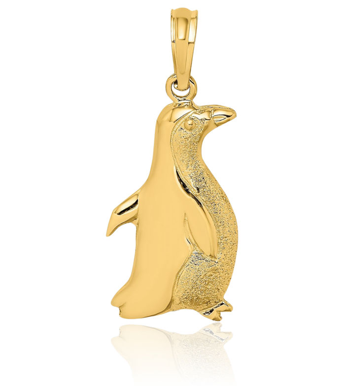 10K Solid Yellow Gold Penguin Antarctica Polar Bird Necklace Chain Pendant Charm