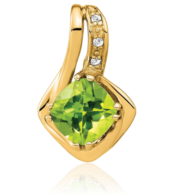 10K Solid Yellow Gold Green Peridot Diamond Necklace Charm Gemstone Pendant