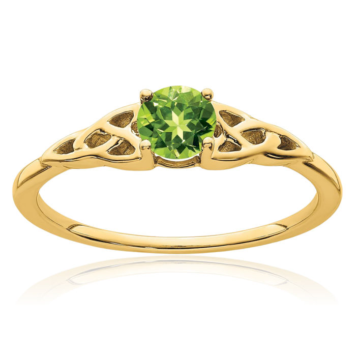 10K Solid Yellow Gold Green Peridot Heart Irish Claddagh Celtic Love Knot Ring Gemstone Band August Birthstone Jewelry