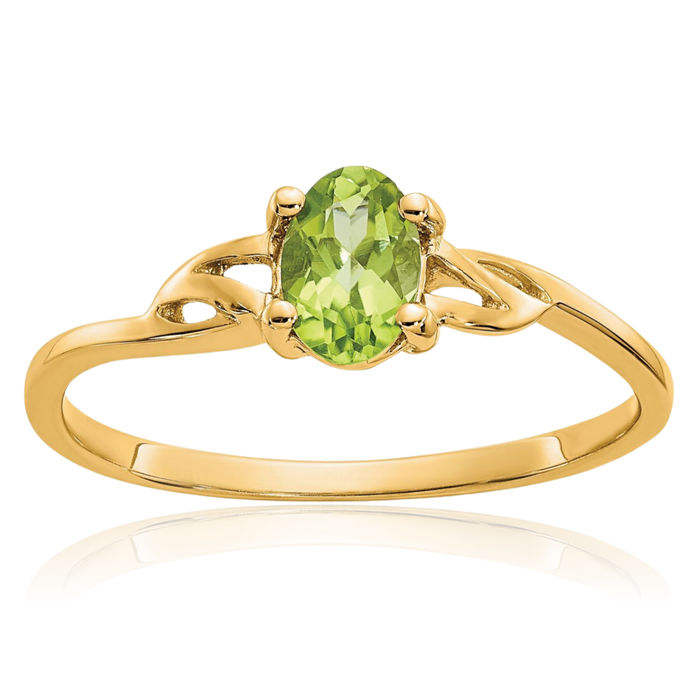 10K Solid Yellow Gold Green Peridot Ring Gemstone Band August Birthstone Jewelry