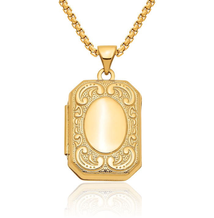 10K Solid Yellow Gold Personalized Photo Locket Necklace Picture Pendant Charm