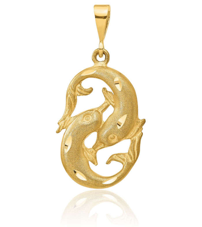 10K Solid Yellow Gold Pisces Zodiac Necklace Fish Horoscope Pendant February March Birthday Charm Astrology Jewelry