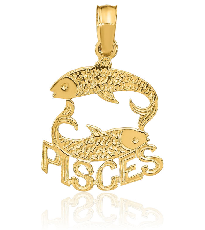 10K Solid Yellow Gold Pisces Zodiac Necklace Fish Horoscope Pendant February March Birthday Charm Astrology Jewelry