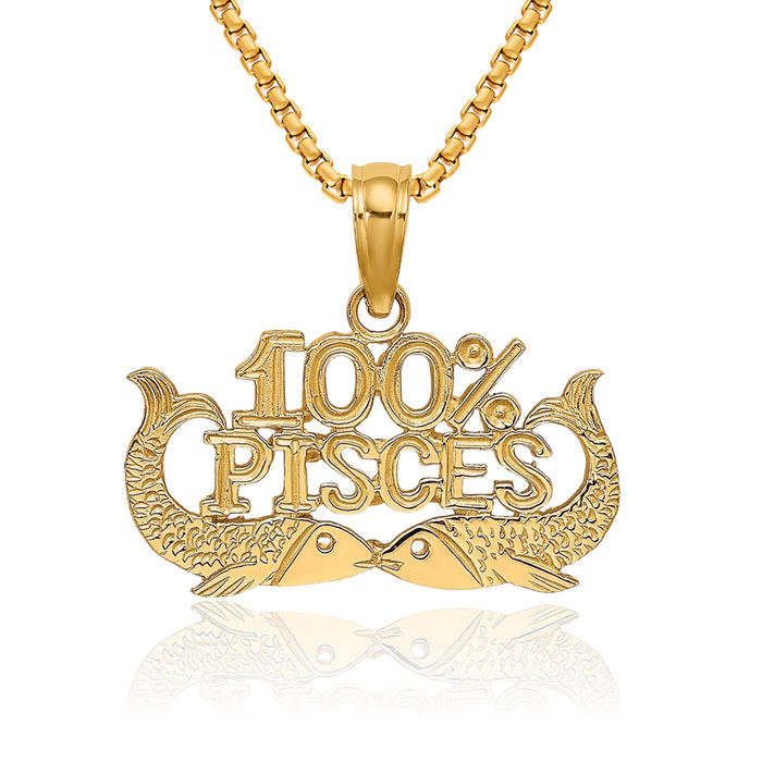 10K Solid Yellow Gold 100% Pisces Zodiac Necklace Fish Horoscope Pendant February March Birthday Charm Astrology Jewelry