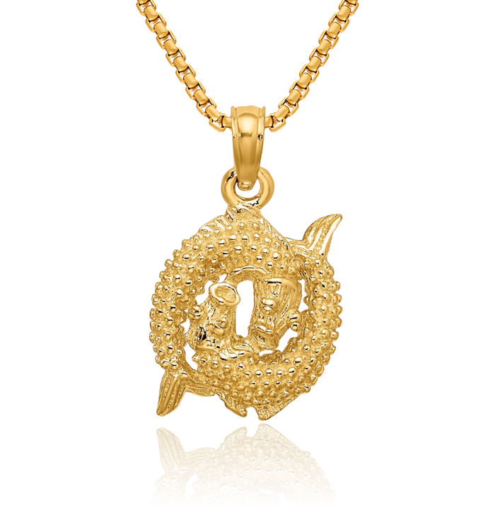 10K Solid Yellow Gold Pisces Zodiac Necklace Fish Horoscope Pendant February March Birthday Charm Astrology Jewelry