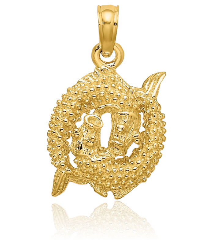 10K Solid Yellow Gold Pisces Zodiac Necklace Fish Horoscope Pendant February March Birthday Charm Astrology Jewelry