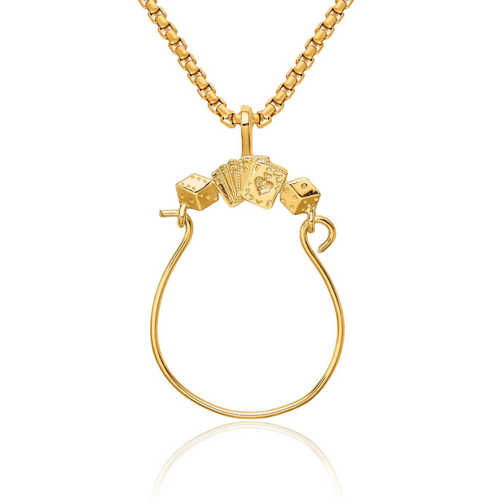 10K Solid Yellow Gold Playing Cards Las Vegas Dice Necklace Chain Pendant Charm Holder