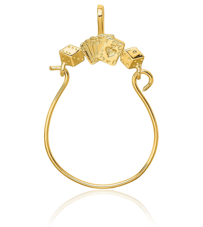 10K Solid Yellow Gold Playing Cards Las Vegas Dice Necklace Chain Pendant Charm Holder