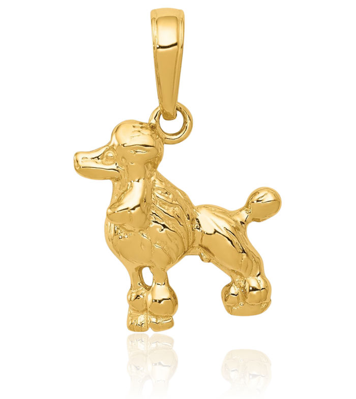 10K Solid Yellow Gold Poodle Dog Necklace Chain Pendant Charm