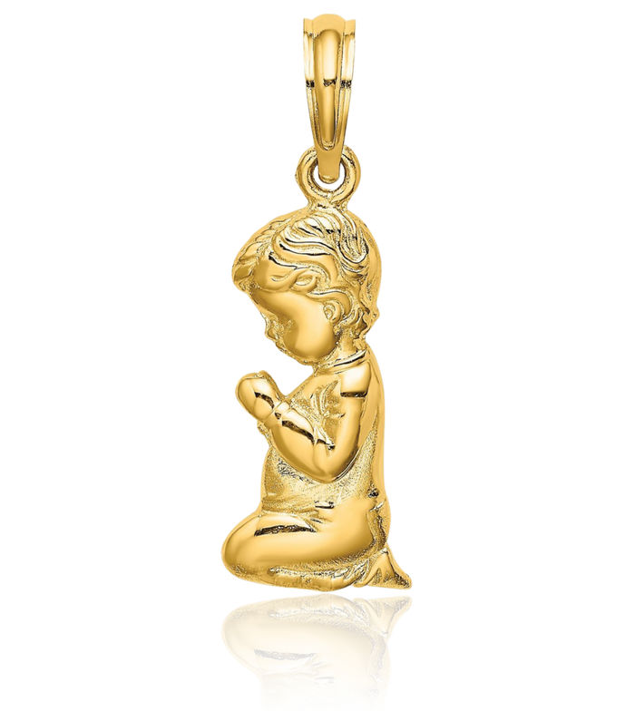 10K Solid Yellow Gold Praying Boy Necklace Chain Pendant Charm