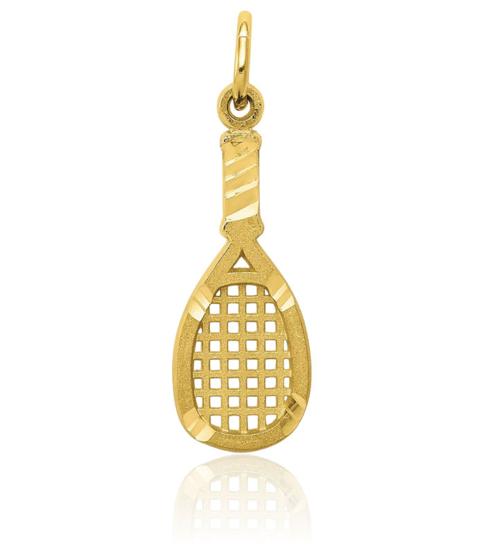 10K Solid Yellow Gold Racquetball Racquet Necklace Tennis Charm Sports Pendant