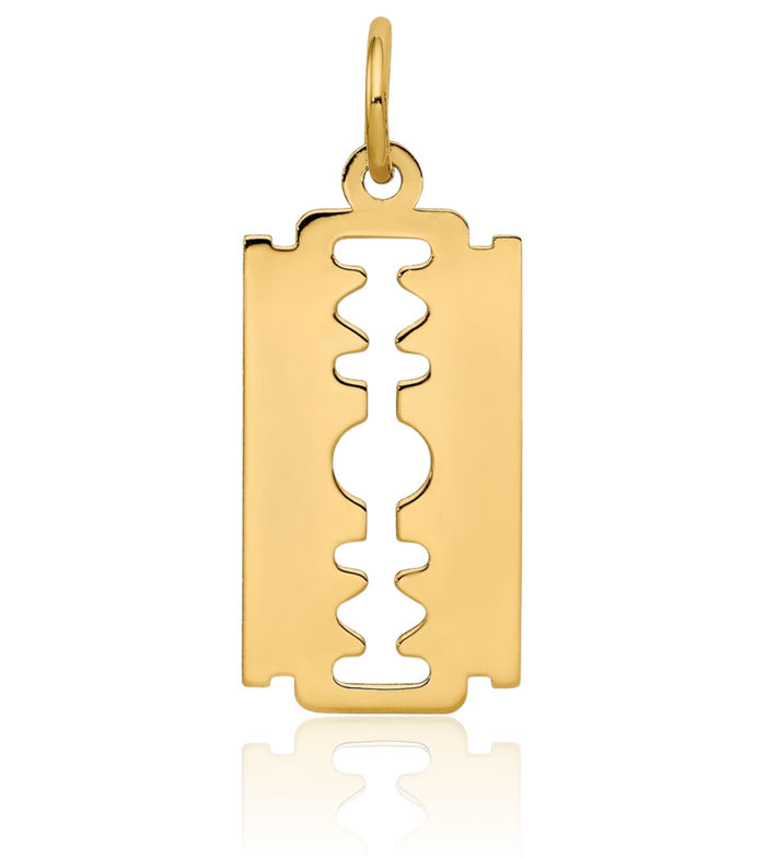 10K Solid Yellow Gold Razor Blade Necklace Chain Pendant Charm