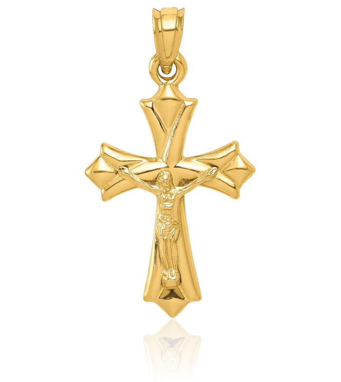 10K Solid Yellow Gold Reversible Lord Jesus Christ Crucifix Holy Cross Necklace Religious Chain Pendant Charm