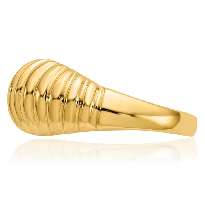 14K Solid Yellow Gold Ribbed Chunky Dome Statement Ring