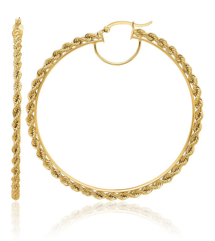 10K Solid Yellow Gold Rope 2.95mm Round Hoop Earrings