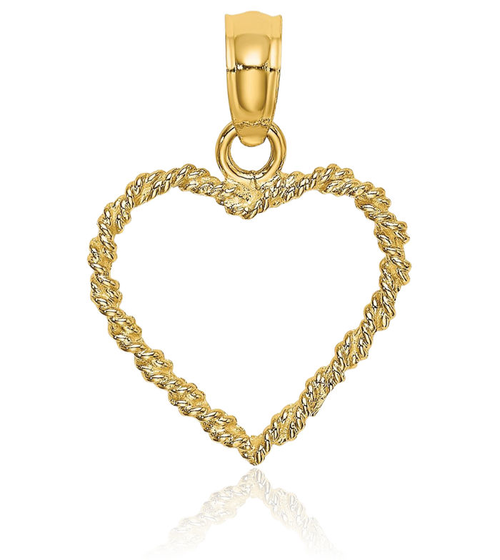 10K Solid Yellow Gold Rope Heart Necklace Love Pendant Charm