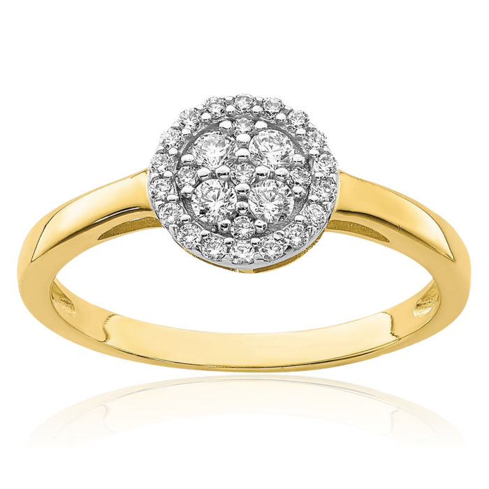 10K Solid Yellow Gold Circle Round Cubic Zirconia CZ Promise Ring