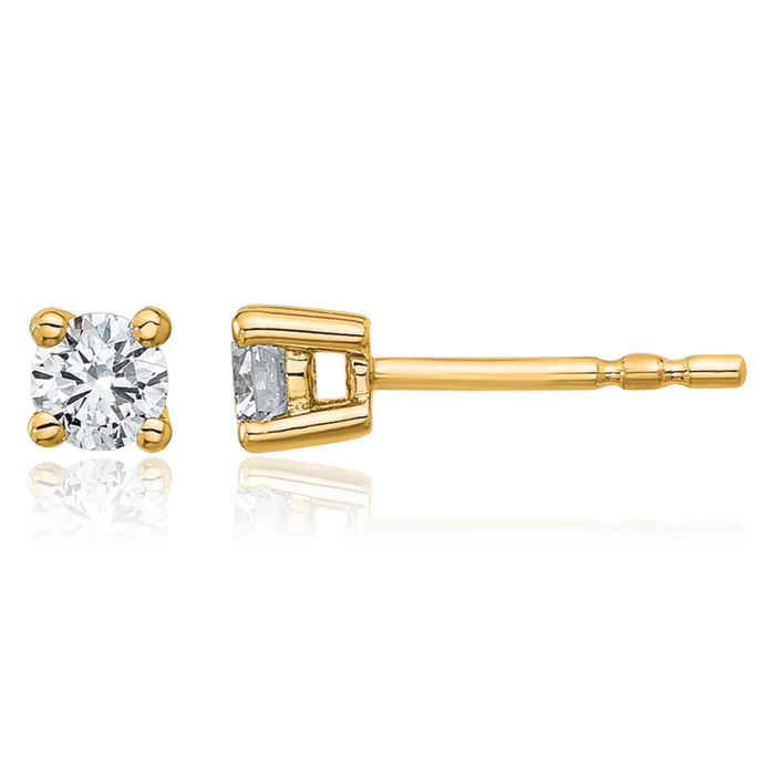 10K Solid Yellow Gold Round Diamond Stud Earrings