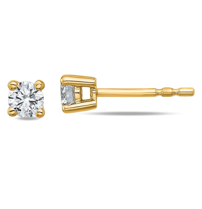 10K Solid Yellow Gold Round Diamond Stud Earrings