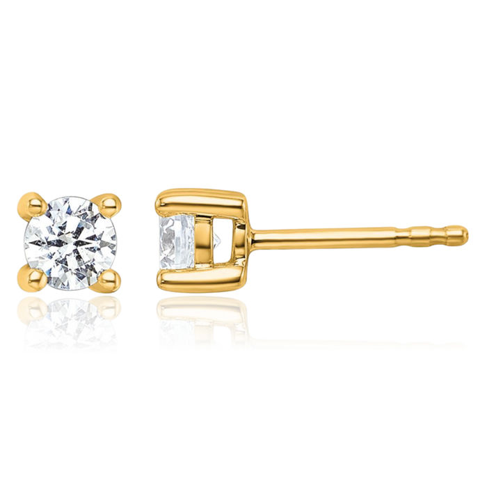 10K Solid Yellow Gold Round Diamond Stud Earrings