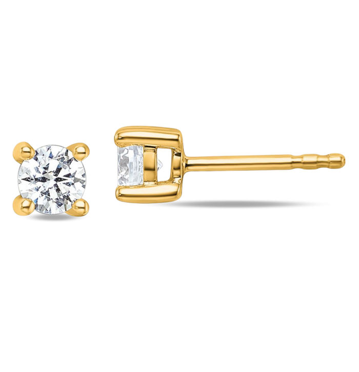 10K Solid Yellow Gold Round Diamond Stud Earrings