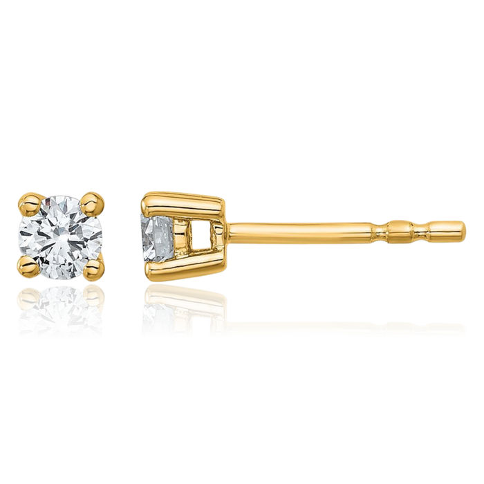 10K Solid Yellow Gold Round Diamond Stud Earrings