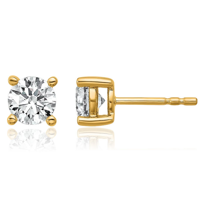 10K Solid Yellow Gold Round Diamond Stud Earrings