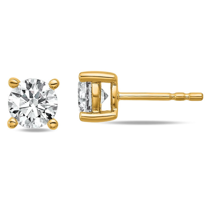 10K Solid Yellow Gold Round Diamond Stud Earrings