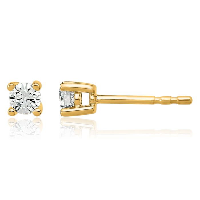 10K Solid Yellow Gold Round Diamond Stud Earrings