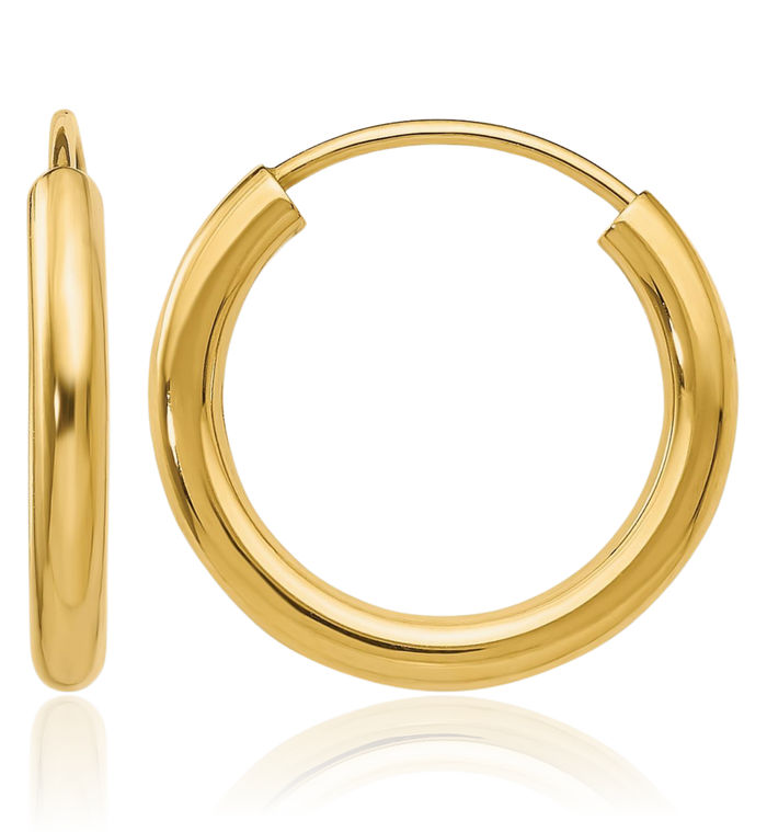 10K Solid Yellow Gold Round Endless 2mm Small Hoop Earrings