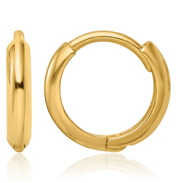 10K Solid Yellow Gold Round Huggie Mini Hoop Earrings