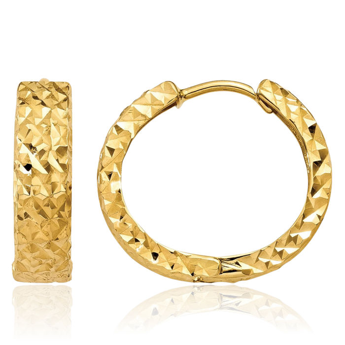 10K Solid Yellow Gold Round Huggie Small Hoop Earrings