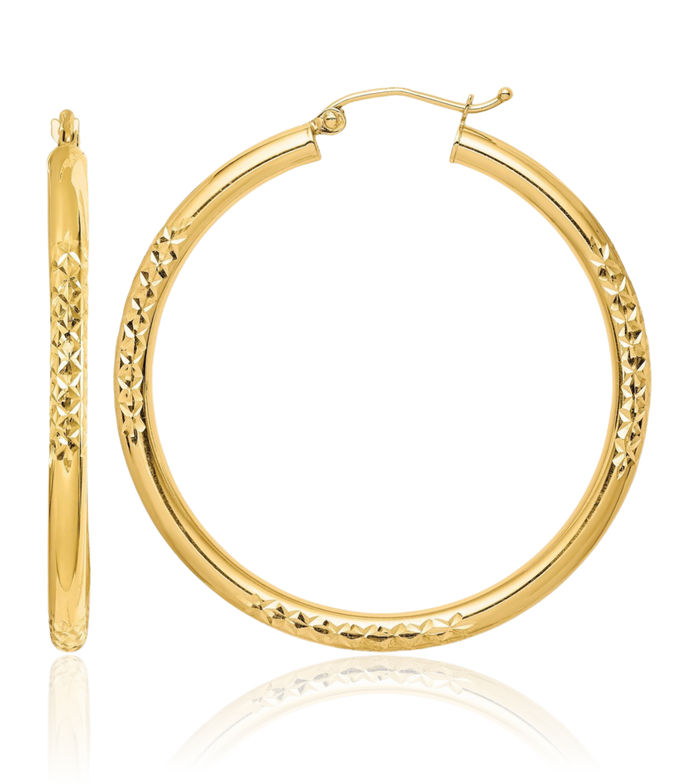 10K Solid Yellow Gold Tube Round Large Hoop Earrings