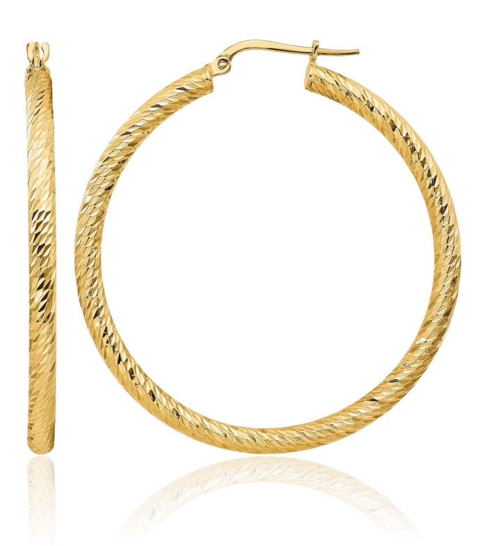 10K Solid Yellow Gold Round Large Hoop Earrings