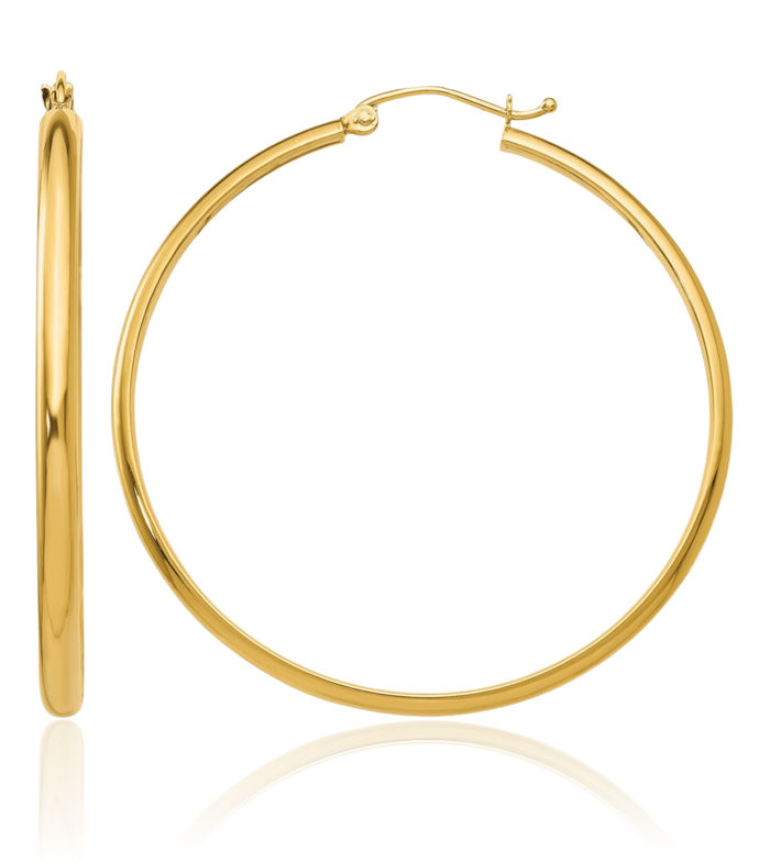 10K Solid Yellow Gold Round Large Hoop Earrings