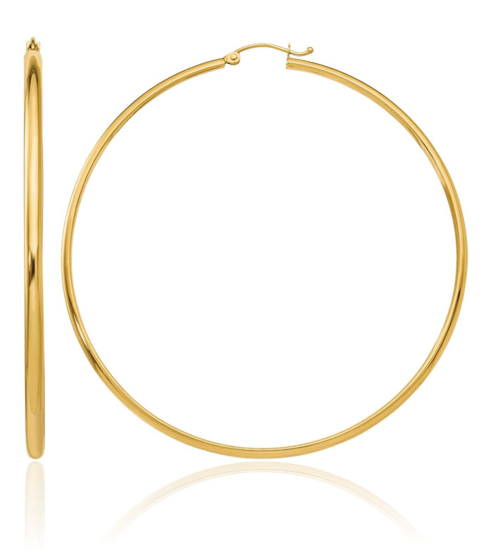 10K Solid Yellow Gold Round Large Hoop Earrings