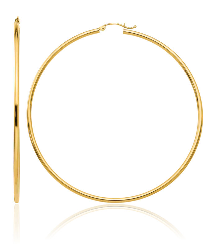 10K Solid Yellow Gold Round Large Hoop Earrings