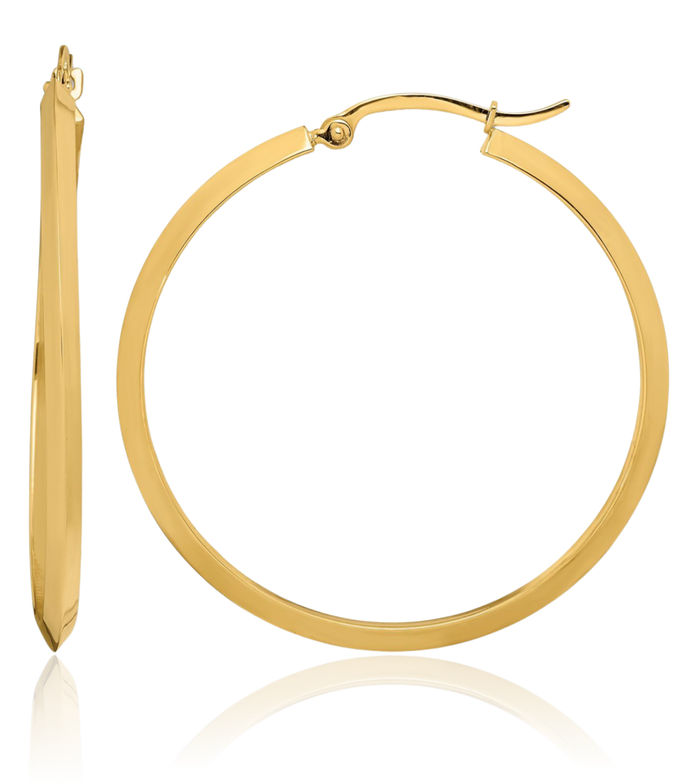 10K Solid Yellow Gold Round Large Hoop Earrings