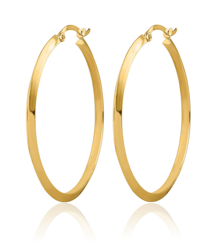 10K Solid Yellow Gold Round Large Hoop Earrings