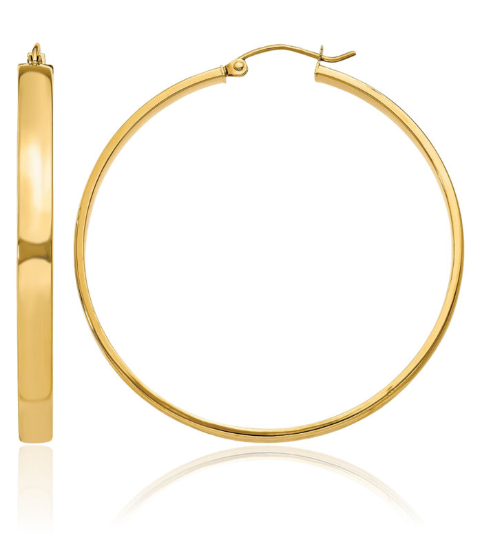 10K Solid Yellow Gold Round Large Hoop Earrings