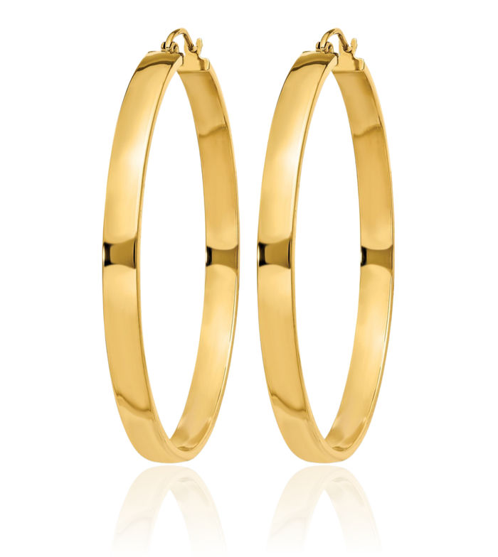 10K Solid Yellow Gold Round Large Hoop Earrings